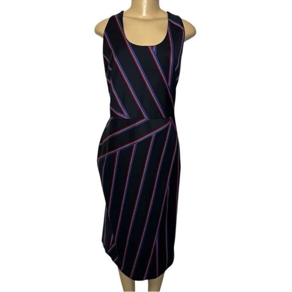 Altuzarra made in Italy navy striped sleeveless virgin wool midi dress 14 - Picture 1 of 12